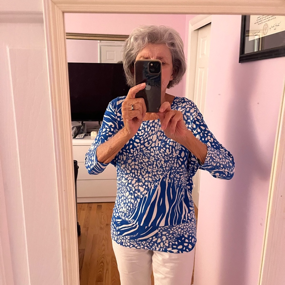Talbots Blue and White Abstract Blouse
